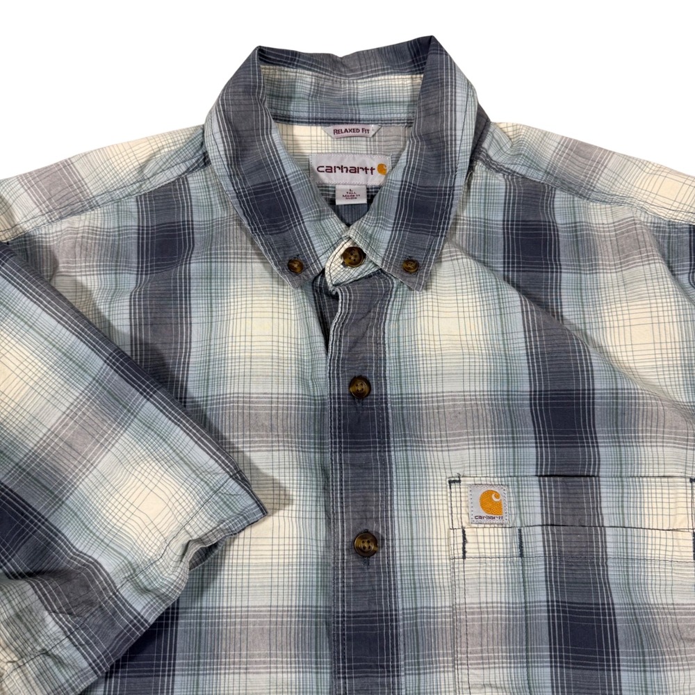 Carhartt Plaid Short Sleeve Button Up Shirt Men's Large Tall LT Relaxed Fit‎